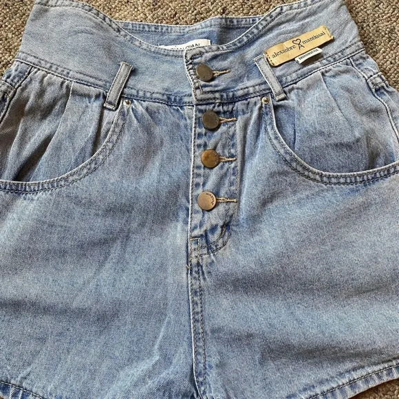 Y2K Alexanbre Women's S Button Fly Denim Jean Shorts Med-Light Blue Pockets - Picture 6 of 9